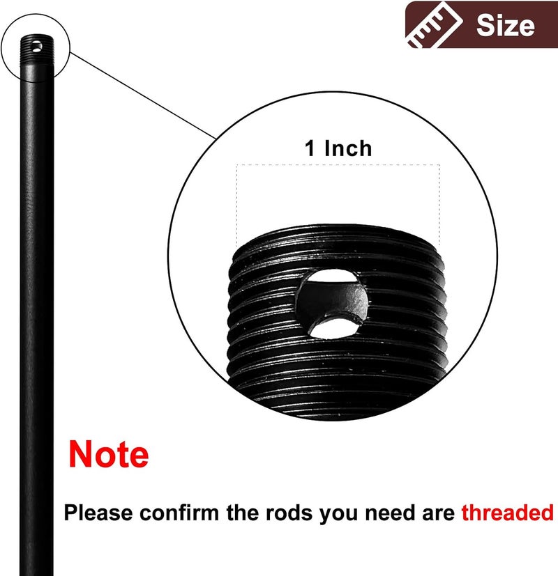 FEHEED 12 Inch Ceiling Fan Downrod Threaded, 1 Inch Outer Diameter Matte Black Ceiling Fan Extension Rod (With Threads),Down Rods Compatible With Most Ceiling Fans,Easy Installation - Image 4